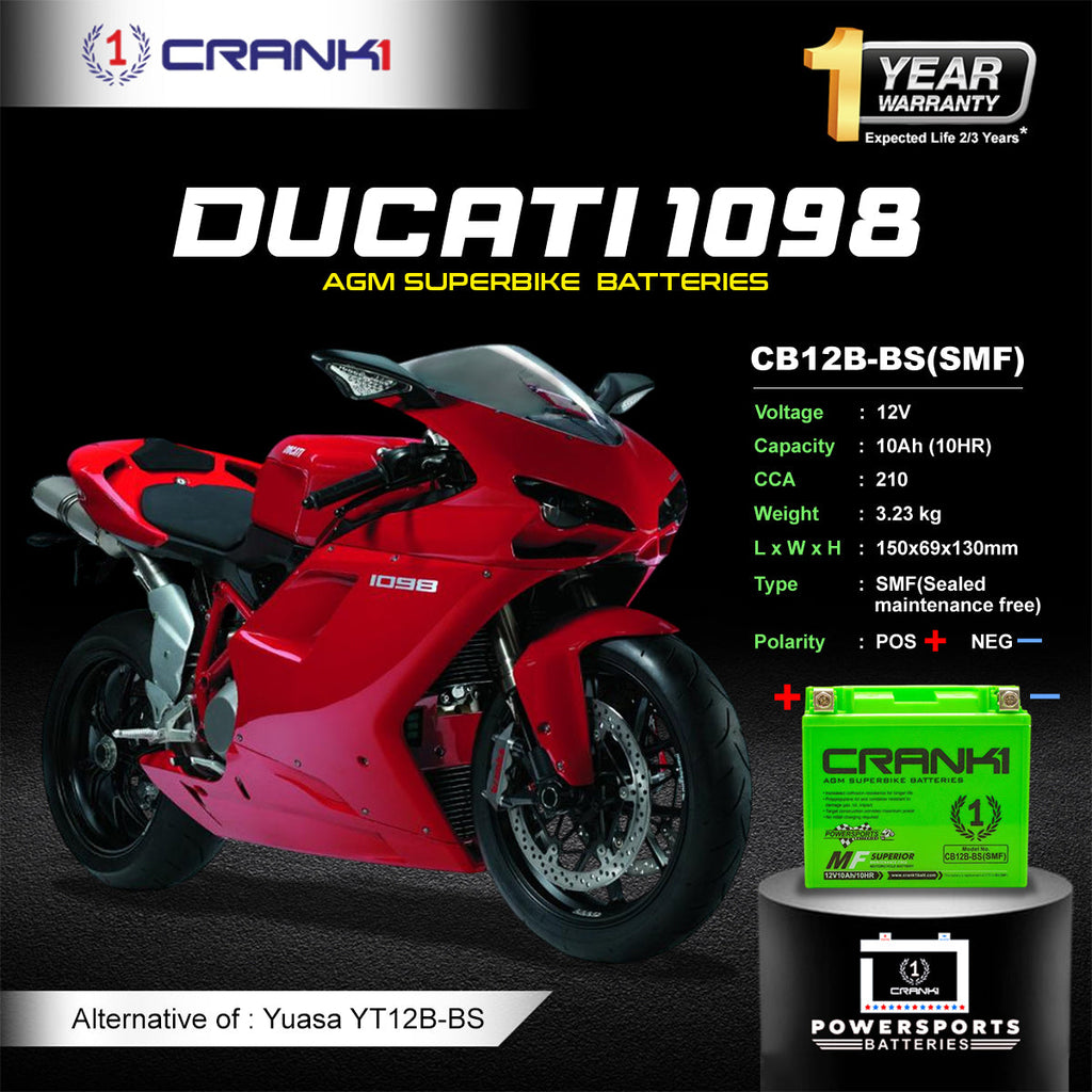 Battery For Ducati 1098 (2007-2025) - CB12B-BS - Factory Activated - CRANK1