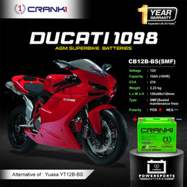 Battery For Ducati 1098 (2007-2025) - CB12B-BS - Factory Activated - CRANK1