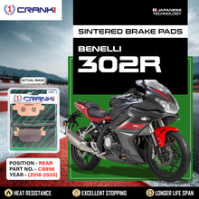 Load image into Gallery viewer, Sintered Brake Pads For Benelli 302R (2018-2020) - Rear - CB896 - 1 Set  - CRANK1