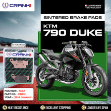 Load image into Gallery viewer, Sintered Brake Pads For KTM 790 Duke (2018 Onwards) - Rear - CB312 - 1 Set - CRANK1