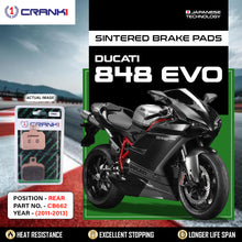 Load image into Gallery viewer, Sintered Brake Pads For Ducati 848 EVO (2011-2013) - Rear - CB662 - 1 Set - CRANK1