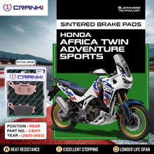 Load image into Gallery viewer, Sintered Brake Pads For Honda Africa Twin Adventure Sports (2020-2022) - Rear - CB471 - 1 Set - CRANK1