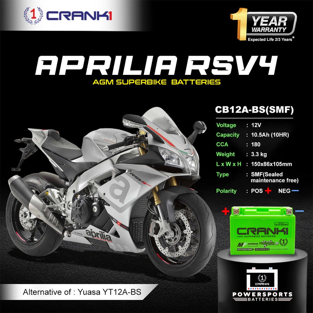 Battery For Aprilia RSV4 (2017-2025) - CB12A-BS - Factory Activated - CRANK1
