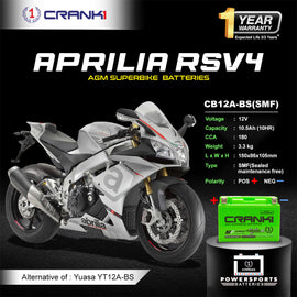 Battery For Aprilia RSV4 (2017-2025) - CB12A-BS - Factory Activated - CRANK1