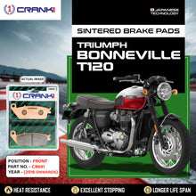 Load image into Gallery viewer, Sintered Brake Pads For Triumph Bonneville T120 (2016 Onwards) - Front - CB691 - 1 Set - CRANK1