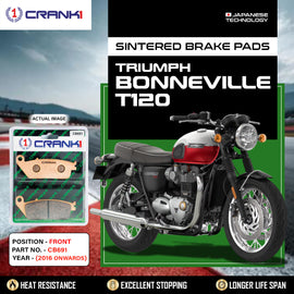 Sintered Brake Pads For Triumph Bonneville T120 (2016 Onwards) - Front - CB691 - 1 Set - CRANK1