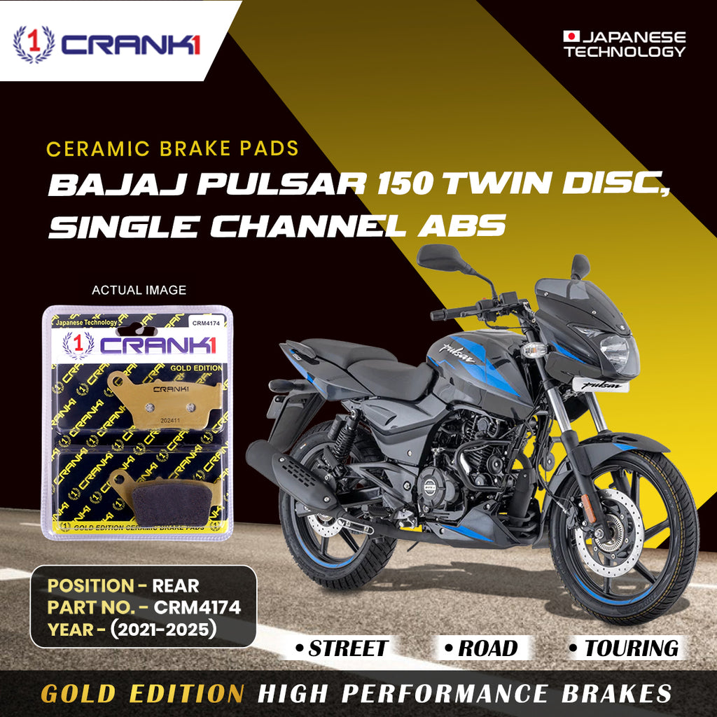 Ceramic Brake Pad For Bajaj Pulsar 150 Twin Disc, Single Channel ABS (2021-2025) - Rear - CRM4174 - 1 Set - CRANK1