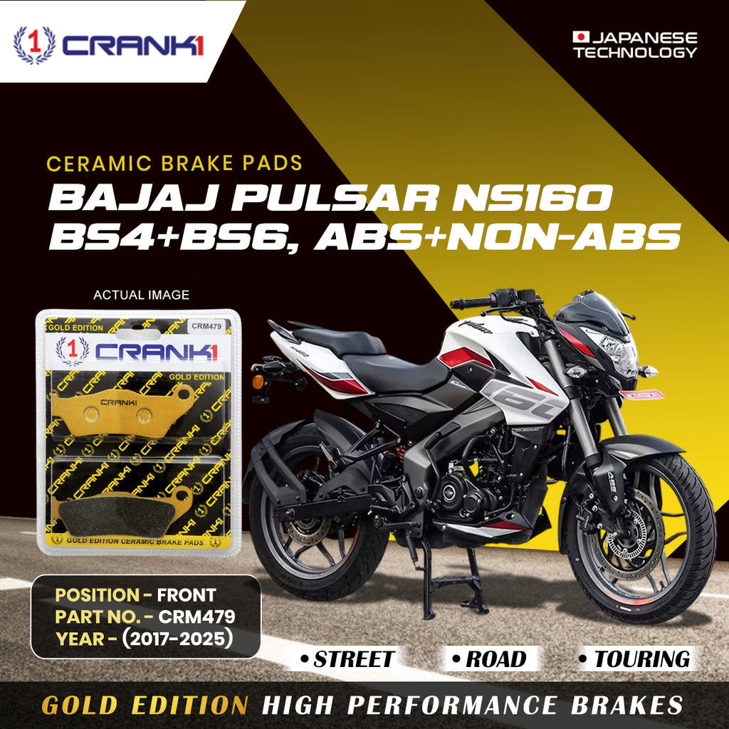 Ceramic Brake Pad For Bajaj Pulsar NS-160 BS4+BS6,ABS+NON-ABS (2017-2025) - Front - CRM479 - 1 Set - Crank1