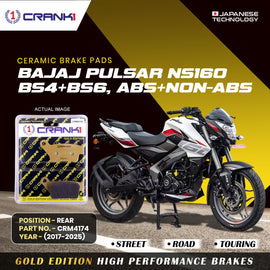 Ceramic Brake Pad For Bajaj Pulsar NS-160 BS4+BS6,ABS+NON-ABS (2017-2025) - Rear - CRM4174 - 1 Set - CRANK1