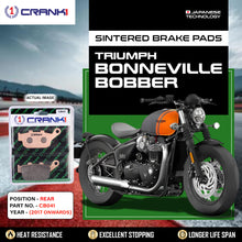 Load image into Gallery viewer, Sintered Brake Pads For Triumph Bonneville Bobber (2017 Onwards) - Rear - CB041 - 1 Set - CRANK1