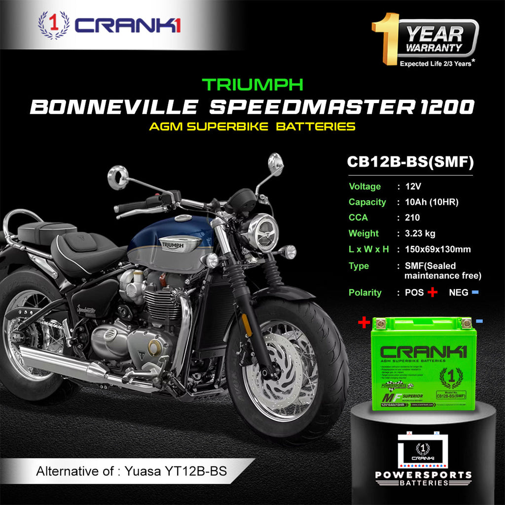 Battery For Triumph Bonneville Speedmaster 1200 (2003-2015) - CB12B-BS - Factory Activated - CRANK1