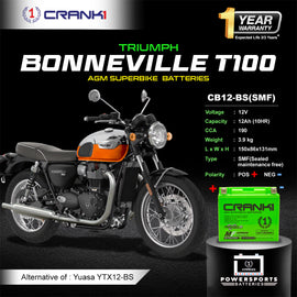 Battery For Triumph Bonneville T100 (2005-2025) - CB12-BS - Factory Activated - CRANK1