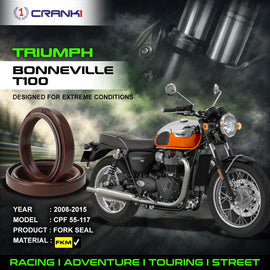 Fork Oil Seals Pair For Triumph Bonneville T100 (2008-2015) - CPF55-117 - CRANK1