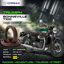 Load image into Gallery viewer, Fork Oil Seals Pair For Triumph Bonneville T100 (2017 Onwards) - CPF55-117 - CRANK1