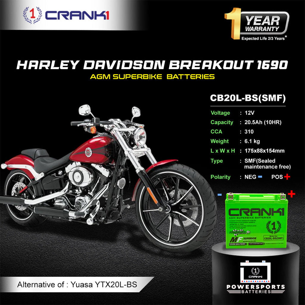 Battery For Harley Davidson Breakout 1690 (2010-2025) - CB20L-BS - Factory Activated - CRANK1