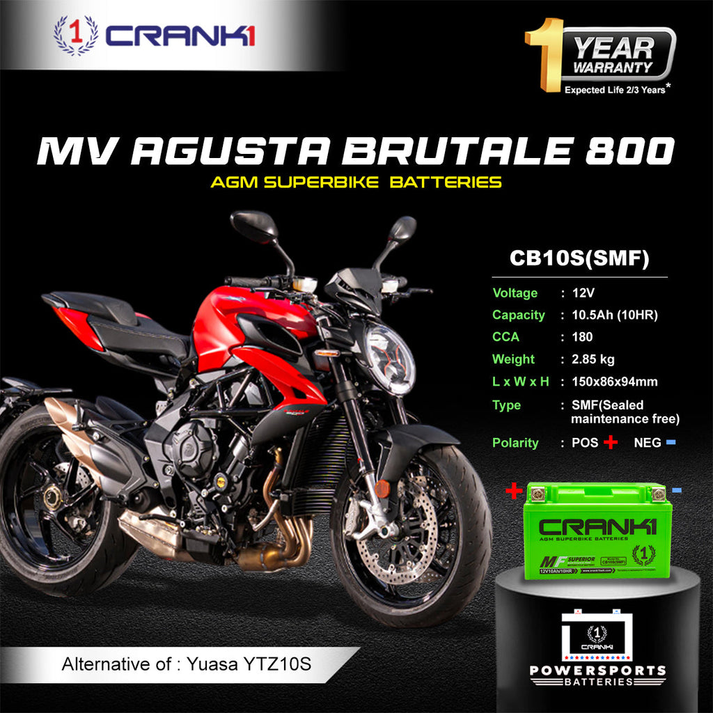 Battery For MV Agusta Brutale 800 (2016-2020) - CB10S - Factory Activated - CRANK1