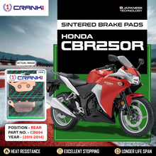 Load image into Gallery viewer, Sintered Brake Pads For Honda CBR250R (2011-2014) - Rear - CB694 - 1 Set - CRANK1