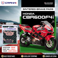 Load image into Gallery viewer, Sintered Brake Pads For Honda CBR600F4i (2001-2006) - Rear - CB471 - 1 Set - CRANK1