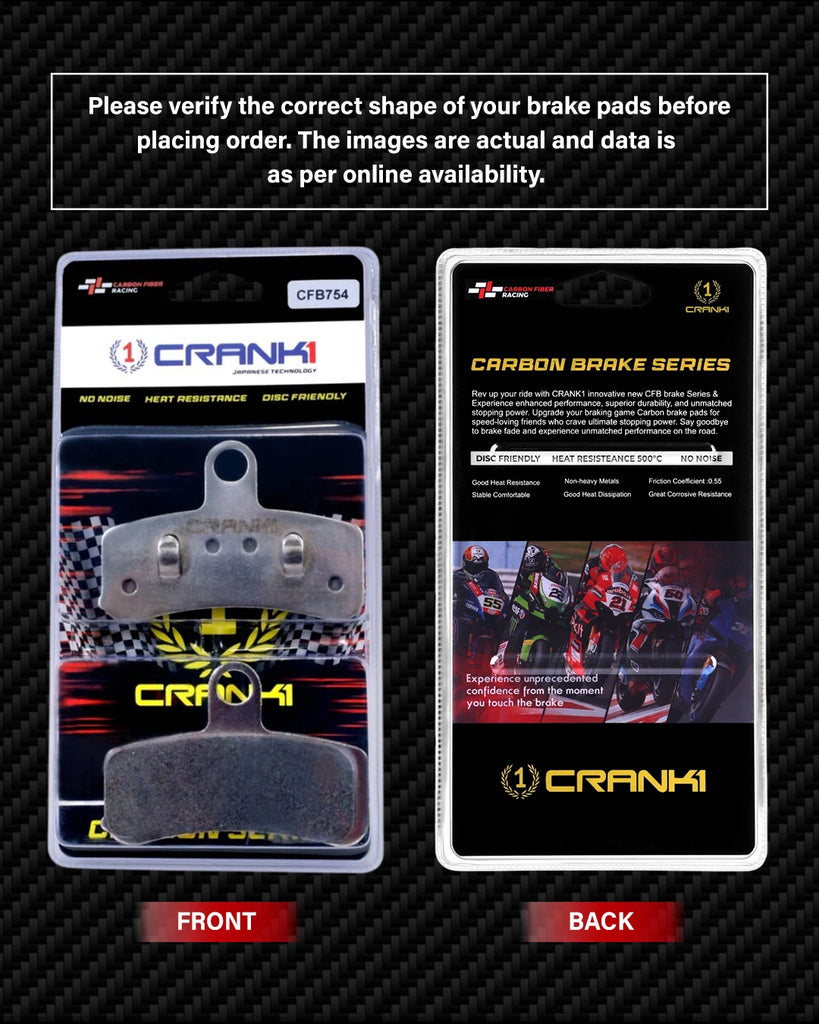 Carbon Brake Pads For Harley Davidson Dyna Street Bob (Upto 2018) - Front - CFB754 - 1 Set - CRANK1