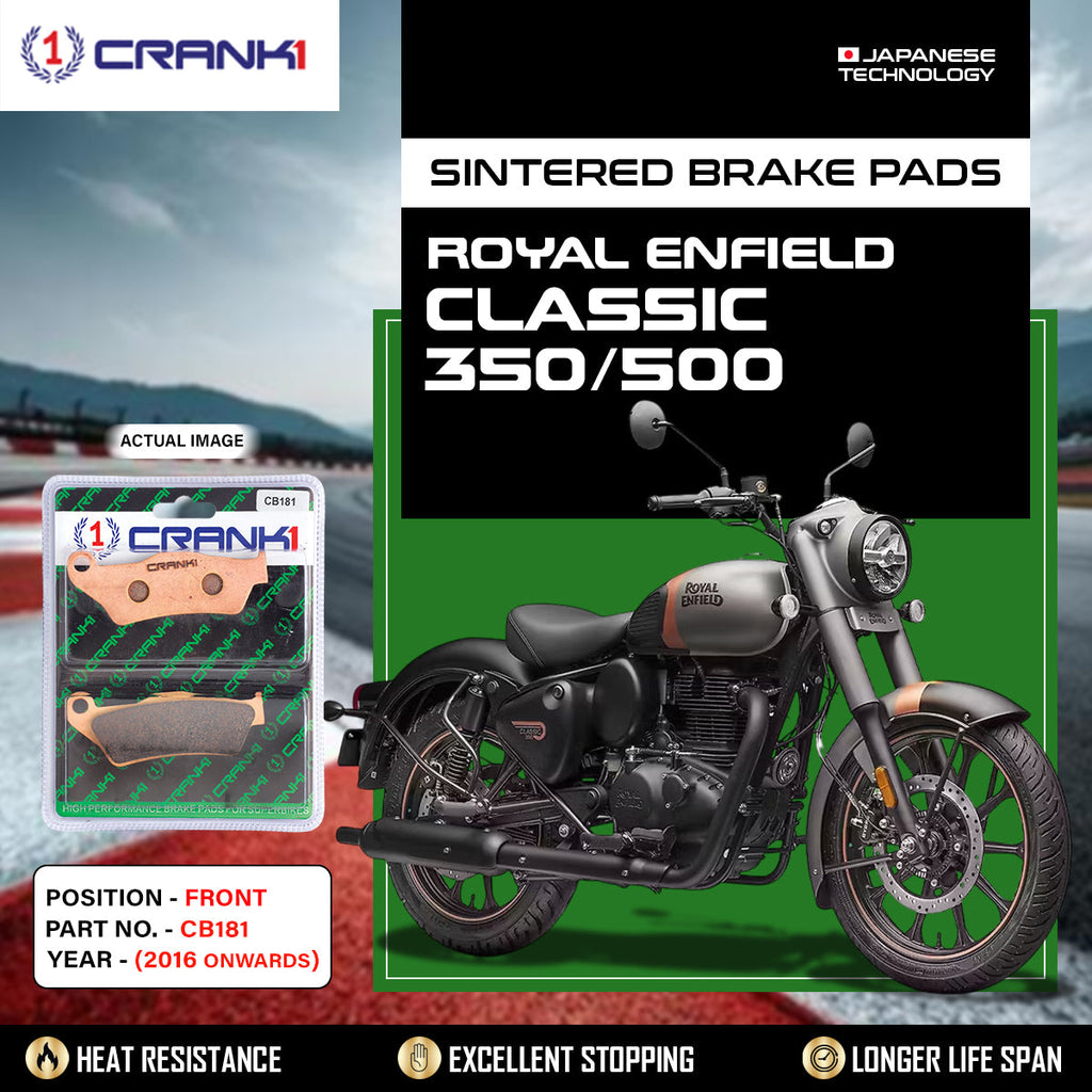 Sintered Brake Pads For Royal Enfield Classic 350/500Â (2016 Onwards) - Front - CB181 - 1 Set - CRANK1