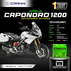 Battery For Aprilia Caponord 1200 (2010-2017) - CB14-BS - Factory Activated - CRANK1