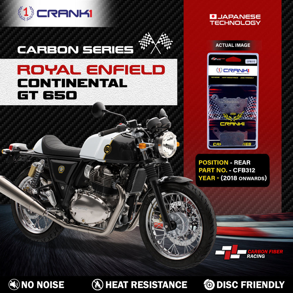 Carbon Brake Pads For Royal Enfield Continental GT 650 (2018 Onwards) - Rear - CFB312 - 1 Set - CRANK1