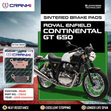 Load image into Gallery viewer, Sintered Brake Pads For Royal Enfield Continental GT 650 (2018 Onwards) - Rear - CB312 - 1 Set - CRANK1