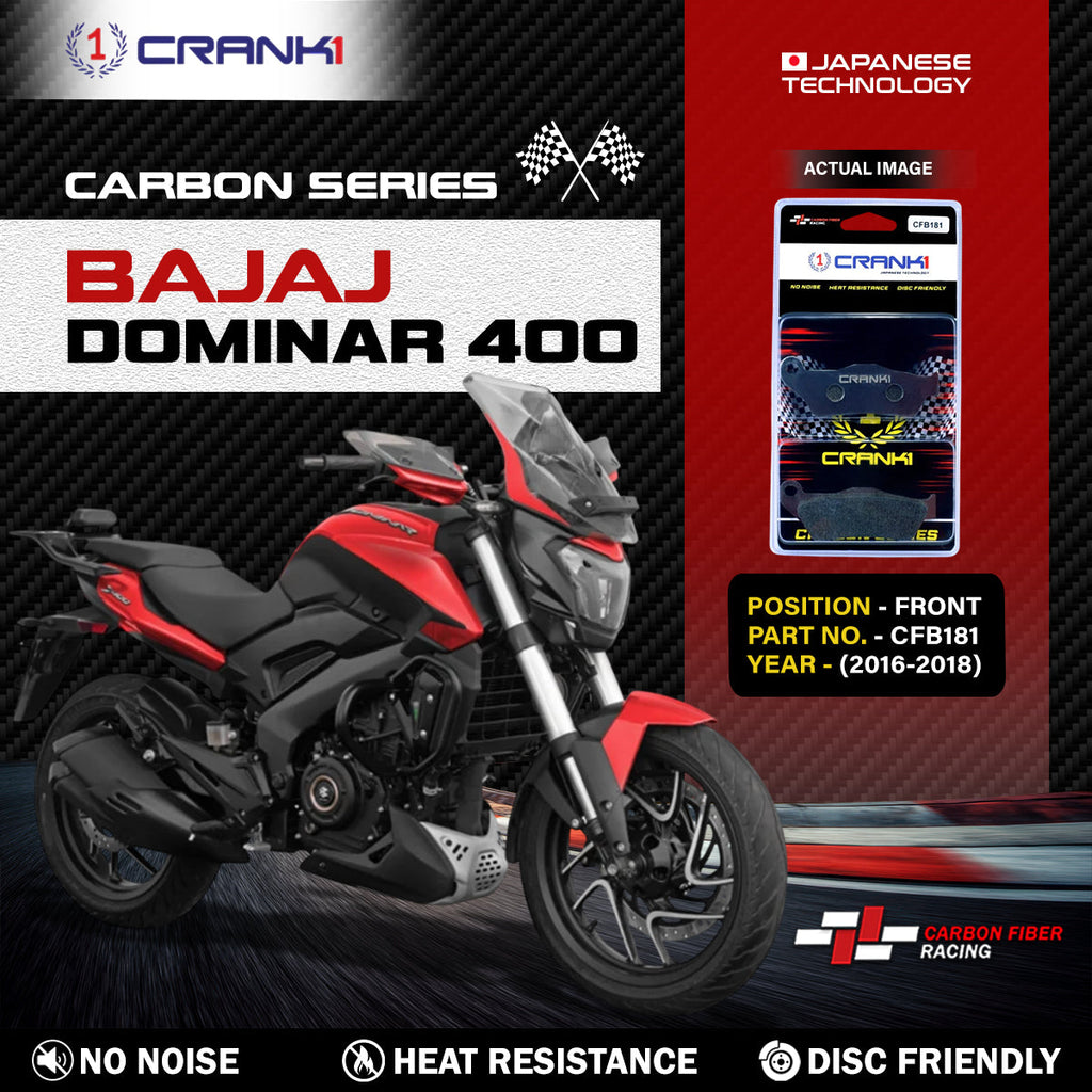 Carbon Brake Pads For Bajaj Dominar 400 (2016-2018) - Front - CFB181 - 1 Set - CRANK1