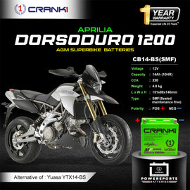 Battery For Aprilia Dorsoduro 1200 (2010-2017) - CB14-BS - Factory Activated - CRANK1