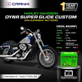 Battery For Harley Davidson Dyna Super Glide Custom - CB20L-BS - Factory Activated - CRANK1