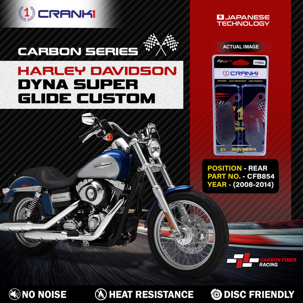 Carbon Brake Pads For Harley Davidson Dyna Super Glide Custom (2008-2014) - Rear - CFB854 - 1 Set - CRANK1