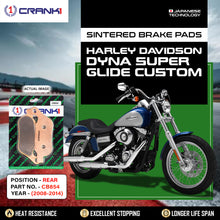 Load image into Gallery viewer, Sintered Brake Pads For Harley Davidson Dyna Super Glide Customs (2008-2014) - Rear - CB854 - 1 Set - CRANK1
