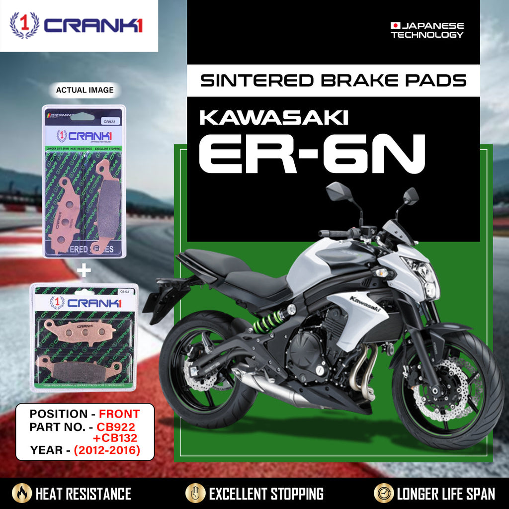Sintered Brake Pads For Kawasaki ER-6n (2012-2016) - Front - CB922 + CB132 - 2 Sets - CRANK1