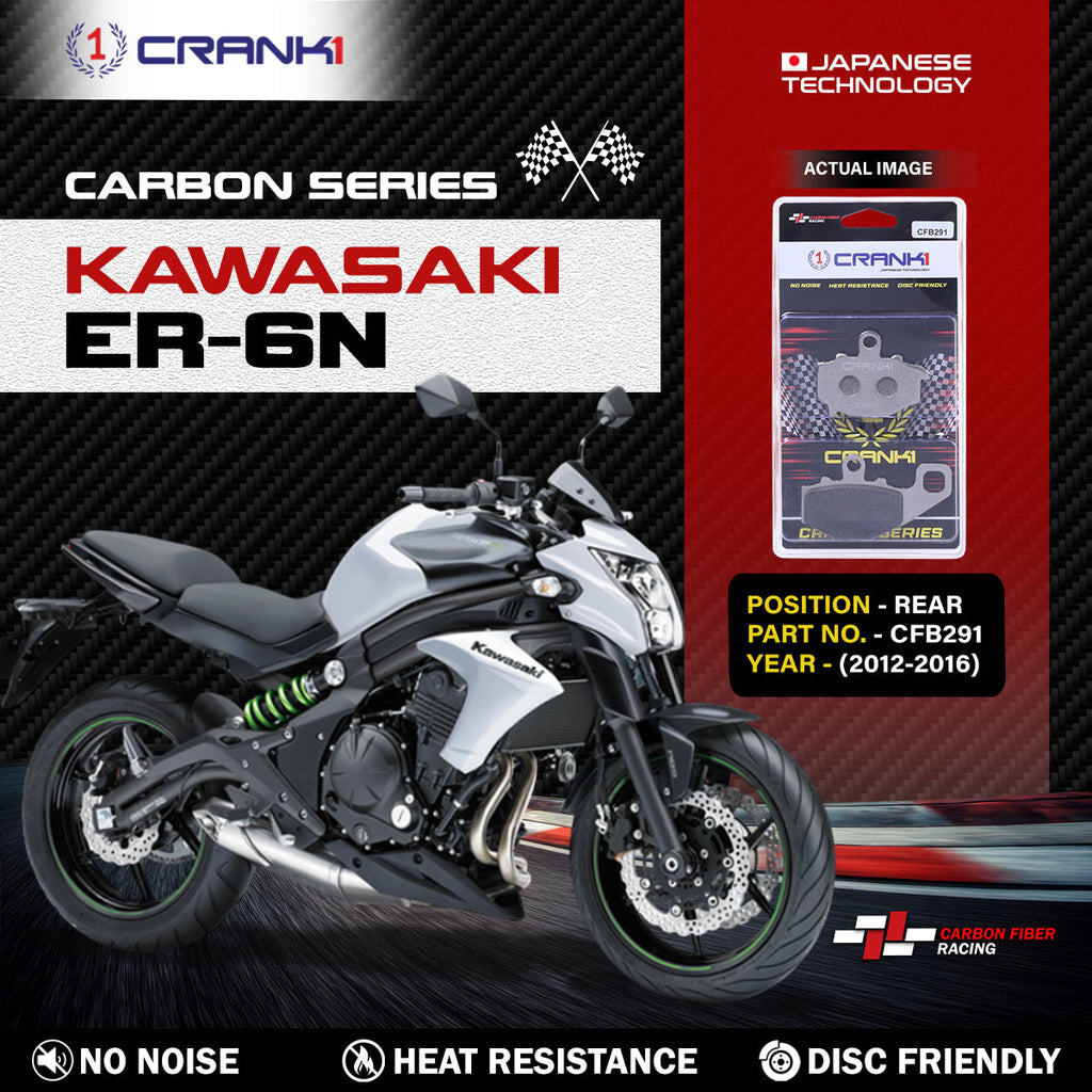 Carbon Brake Pads For Kawasaki ER-6n (2012-2016) - Rear - CFB291 - 1 Set - CRANK1