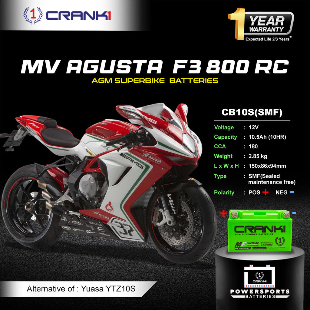 Battery For MV Agusta F3 800 RC (2016-2020) - CB10S - Factory Activated - CRANK1