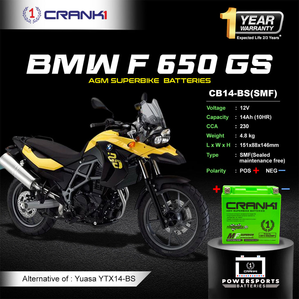 Battery For BMW F 650 GS (2007-2012) - CB14-BS - Factory Activated - CRANK1