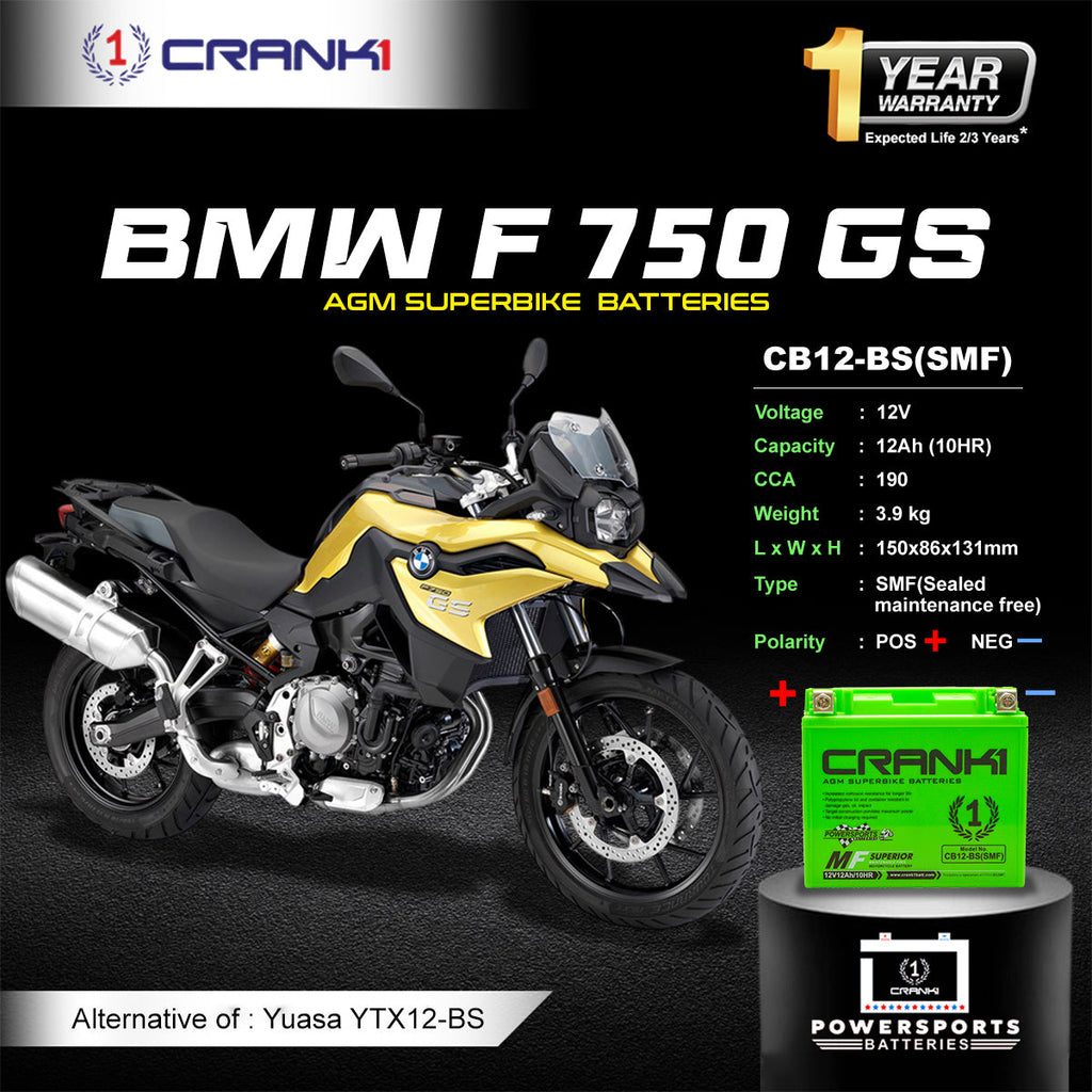 Battery For BMW F 750 GS (2015-2025) - CB12-BS - Factory Activated - CRANK1