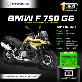 Battery For BMW F 750 GS (2015-2025) - CB12-BS - Factory Activated - CRANK1