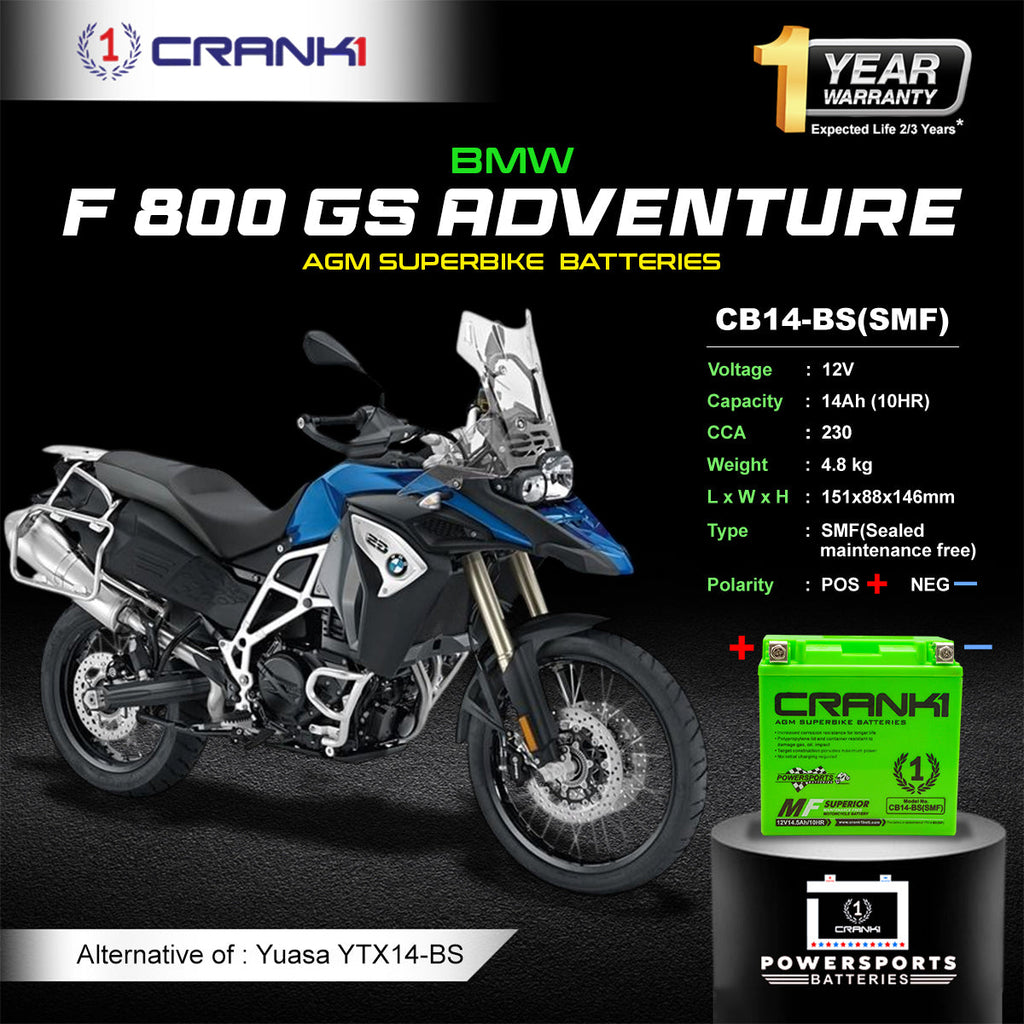 Battery For BMW F 800 GS Adventure (2015-2024) - CB14-BS - Factory Activated - CRANK1