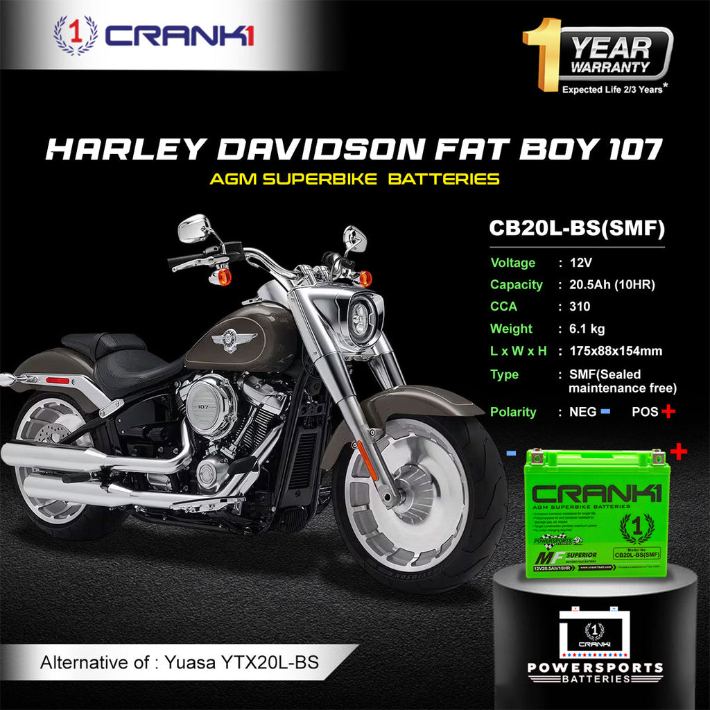Battery For Harley Davidson Fat Boy 107 (2018 Onwards) - CB20L-BS - Factory Activated - CRANK1
