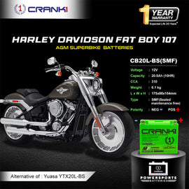 Battery For Harley Davidson Fat Boy 107 (2018 Onwards) - CB20L-BS - Factory Activated - CRANK1