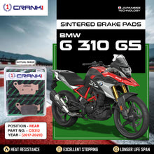 Load image into Gallery viewer, Sintered Brake Pads For BMW G 310 GS (2017-2020) - Rear - CB312 - 1 Set  - CRANK1