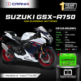 Battery For Suzuki GSX-R750 (2000-2023) - CB12A-BS - Factory Activated - CRANK1