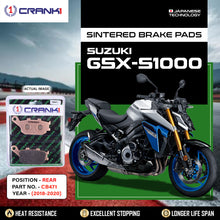 Load image into Gallery viewer, Sintered Brake Pads For Suzuki GSX-S1000 (2018-2020) - Rear - CB471 - 1 Set - CRANK1