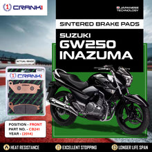 Load image into Gallery viewer, Sintered Brake Pads For Suzuki GW250 Inazuma (2014) - Front - CB241 - 1 Set - CRANK1