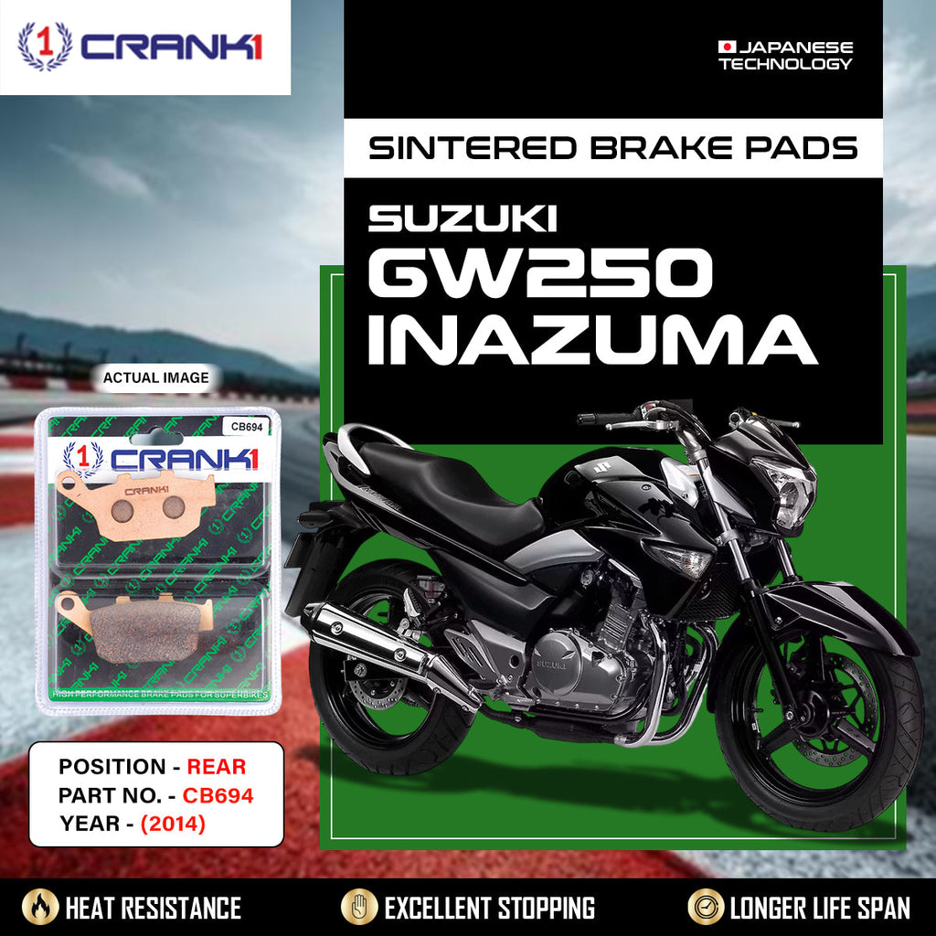Sintered Brake Pads For Suzuki GW250 Inazuma (2014) - Rear - CB694 - 1 Set - CRANK1