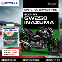 Load image into Gallery viewer, Sintered Brake Pads For Suzuki GW250 Inazuma (2014) - Rear - CB694 - 1 Set - CRANK1