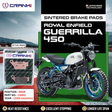 Load image into Gallery viewer, Sintered Brake Pads For Royal Enfield Guerrilla 450 (2024 Onwards) - Rear - CB312 - 1 Set - CRANK1