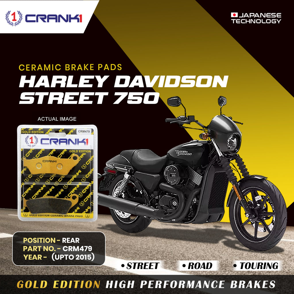 Ceramic Brake Pad For Harley Davidson Street 750 (Upto 2015) - Rear - CRM479 - 1 Set - Crank1