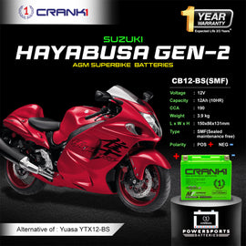 Battery For Suzuki Hayabusa GEN-2 (2008-2020) - CB12-BS - Factory Activated - CRANK1